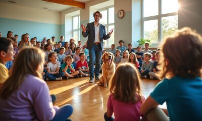 à mulhouse, bastien et son chien-guide otop inspirent et motivent les élèves de l’école du drouot grâce à leur présence captivante et leur message de confiance.